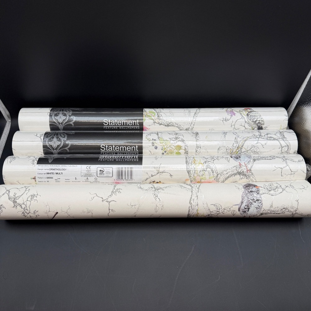 Holden Decor Statement Ornithology White/Multi Wallpaper 4 Rolls Bird Nature